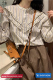 Long Sleeve Vintage Ruffles Striped Blouse Shirt
