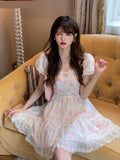 Elegant Floral Pattern Sweet Lace Mini Dress