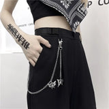 Hip Hop Belted Chain Hollow Long Pants