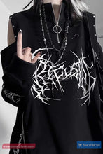 Long Sleeve Gothic Metal Printed Side Zipper Off Shoulder Shirt
