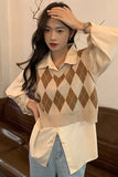 Argyle Pattern Sleeveless Knitted Vest Sweater