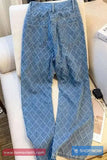 High Waist Diamond Pattern Women Jeans Pants