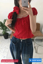 Square Collar Lace Knot Dots Pattern Shirts