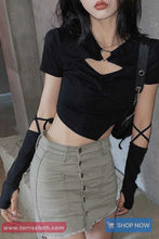 Short Sleeve Love Pin Hollow Out Cropped Shirt