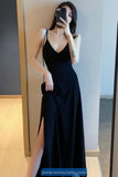 Sexy V-Neck Backless Retro Long Black Dress
