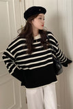 Flare Sleeve Retro Striped Knitted Sweater