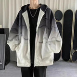 Hooded Gradient Colors Drawstring Zipper Jacket