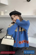 Long Sleeve Retro Heart Pattern Knitted Cardigan Sweater