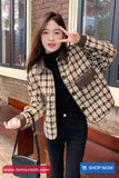 Long Sleeve Double Pockets Vintage Plaid Jacket