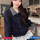 Long Sleeve Turn Down Collar Knitted Stripe Sweater