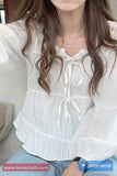 Long Sleeve Square Collar Ruffled Blouse Shirt