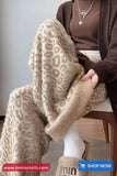 High Waist Leopard Pattern Knitted Fleece Pants