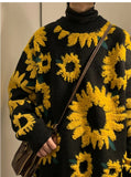 Loose O-Neck Sunflower Pattern Warm Sweater