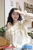 Loose Ruffled Style Flare Sleeve Lace Blouse Shirt
