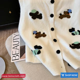 Cute Puppy Embroidered Knitted Sleeveless Vest Sweater