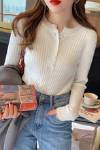 Long Sleeve O-Neck Button Knitted Slim Sweater