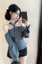 Long Sleeve Sexy Halter Off Shoulder Striped Blouse Shirts