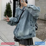 Loose Vintage Hooded Denim Sweatshirt