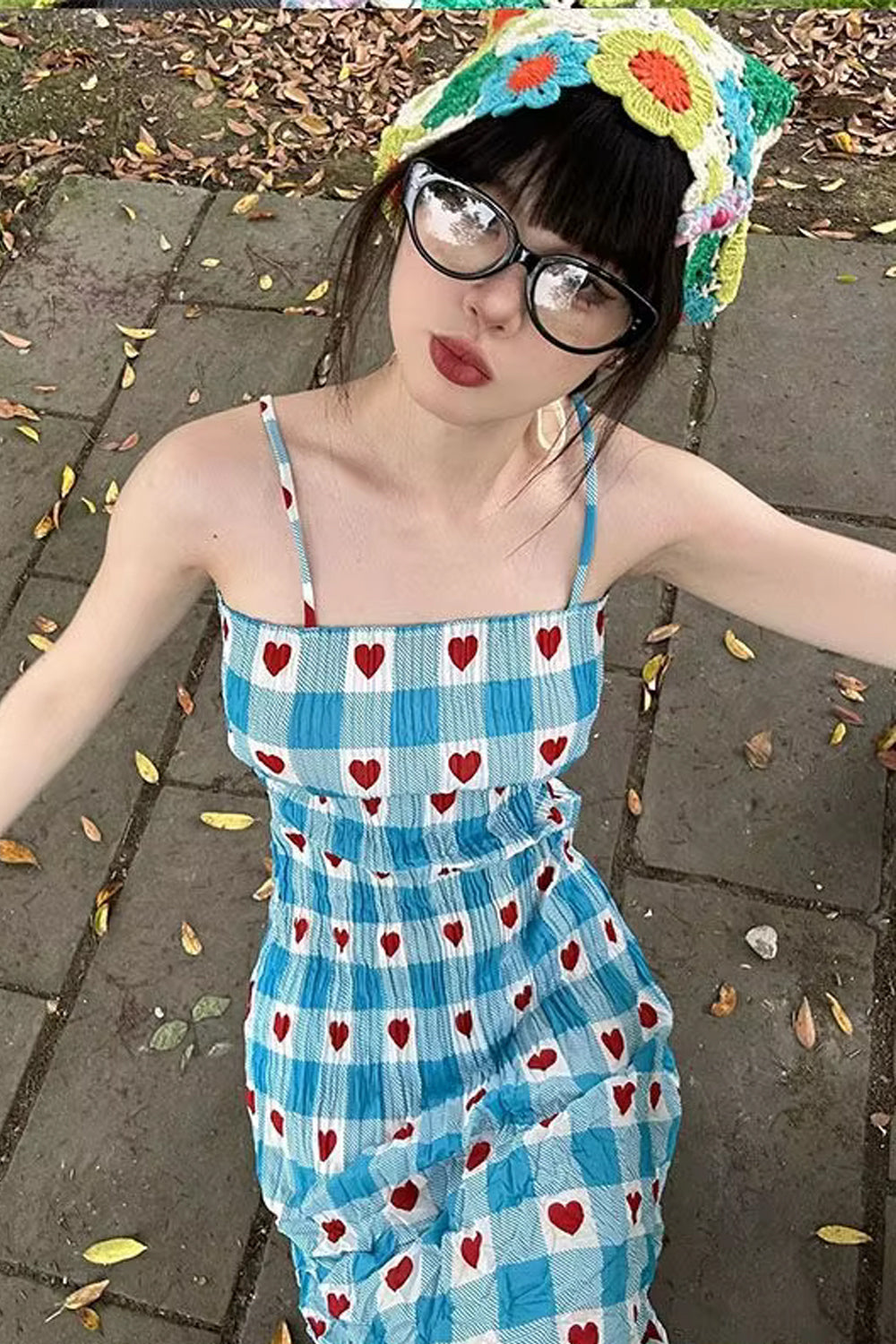 Casual Heart Printed Spaghetti Strap Long Dress