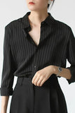Long Sleeve Dark Colors Striped Office Blouse Shirt