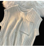 Casual O-Neck Pocket Vest Sweater