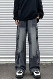 Vintage Plaid Patchwork Men Cargo Jeans Pants