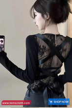Long Sleeve Lace Backless Style Bandage Shirts