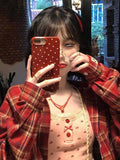 Long Sleeve Red Plaid Colors Blouse Shirt