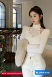 Long Sleeve High Neck Hollow Out Cropped Shirt