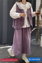 Sleeveless Floral Embroidered Vest Corduroy Purple Sweater