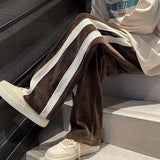 Loose Two Bar Striped Long Corduroy Pants