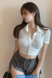 Sexy Turn Down Collar Cropped Slim Shirts