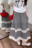 High Waist Vintage Plaid Lace Patchwork Long Skirts