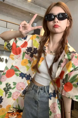 Short Sleeve Cute Floral Printed Blouse Shirt