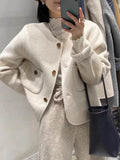 Vintage Elegant O-Neck Pockets Coat Jacket