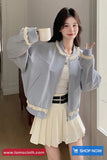 Long Sleeve Retro Lace Patchwork O-Neck Jacket