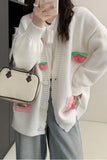Long Sleeve V-Neck 3D Strawberry Knitted Cardigan Sweater