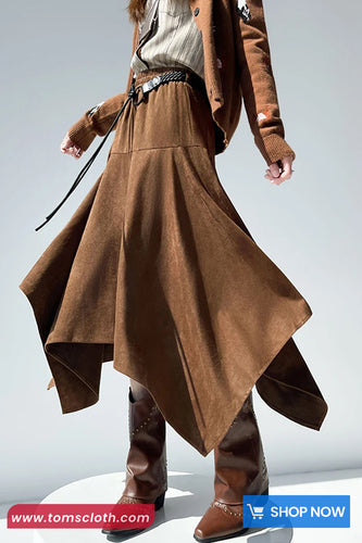 Loose Vintage Suede Irregular Skirts