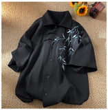 Turn Down Collar Leaves Embroidered Pattern Men Shirt