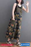 Loose Vintage Flowers Pattern Denim Jumpsuit