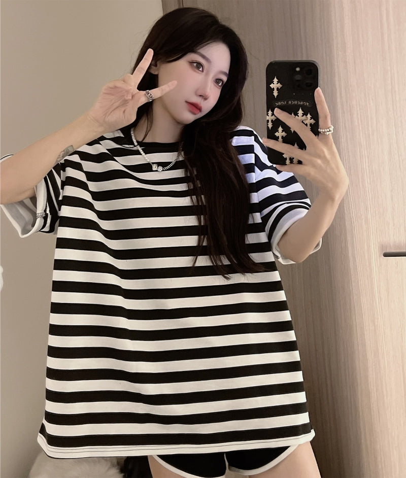 Loose Retro Black White Striped Shirt – Tomscloth