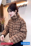 Stand Neck Vintage Plaid Pattern Winter Thick Coat Jacket