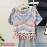 Short Sleeve Pastel Colors Crochet Knitted Shirts