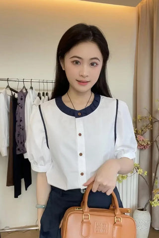 Short Sleeve O-Neck Retro Blouse Shirt