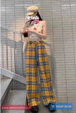Retro Casual Yellow Plaid Long Pants
