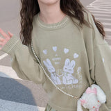 Cute Rabbit Pattern Green Knitted Sweater