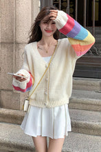 Long Rainbow Sleeve V-Neck Cardigan Sweater