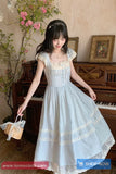 Long Retro Elegant Sweet Lace Patchwork Blue Dress