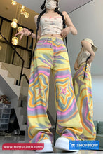 Loose Colorful Tie Dye Stars Denim Pants