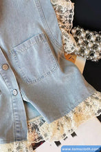 Loose Double Pockets Lace Patchwork Vest Tops